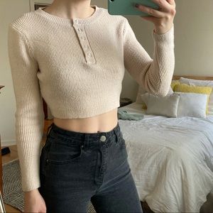 Crop top cozy knit button sweater
